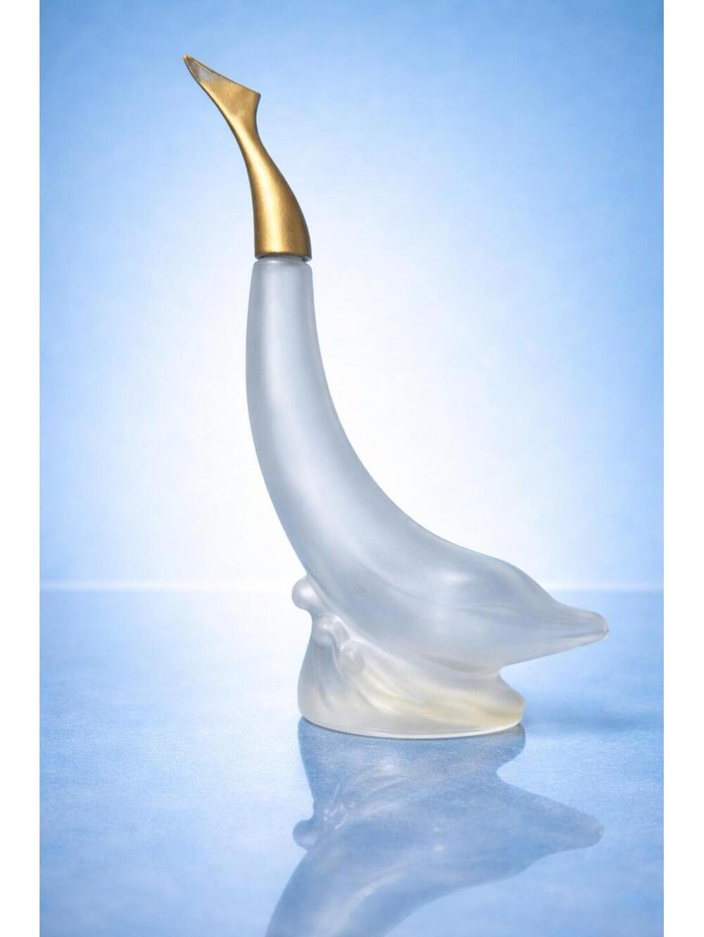 Avon 1970s Skin So Soft Bath Oil Dolphin Bottle Frosted Glass, 6x10.5”
